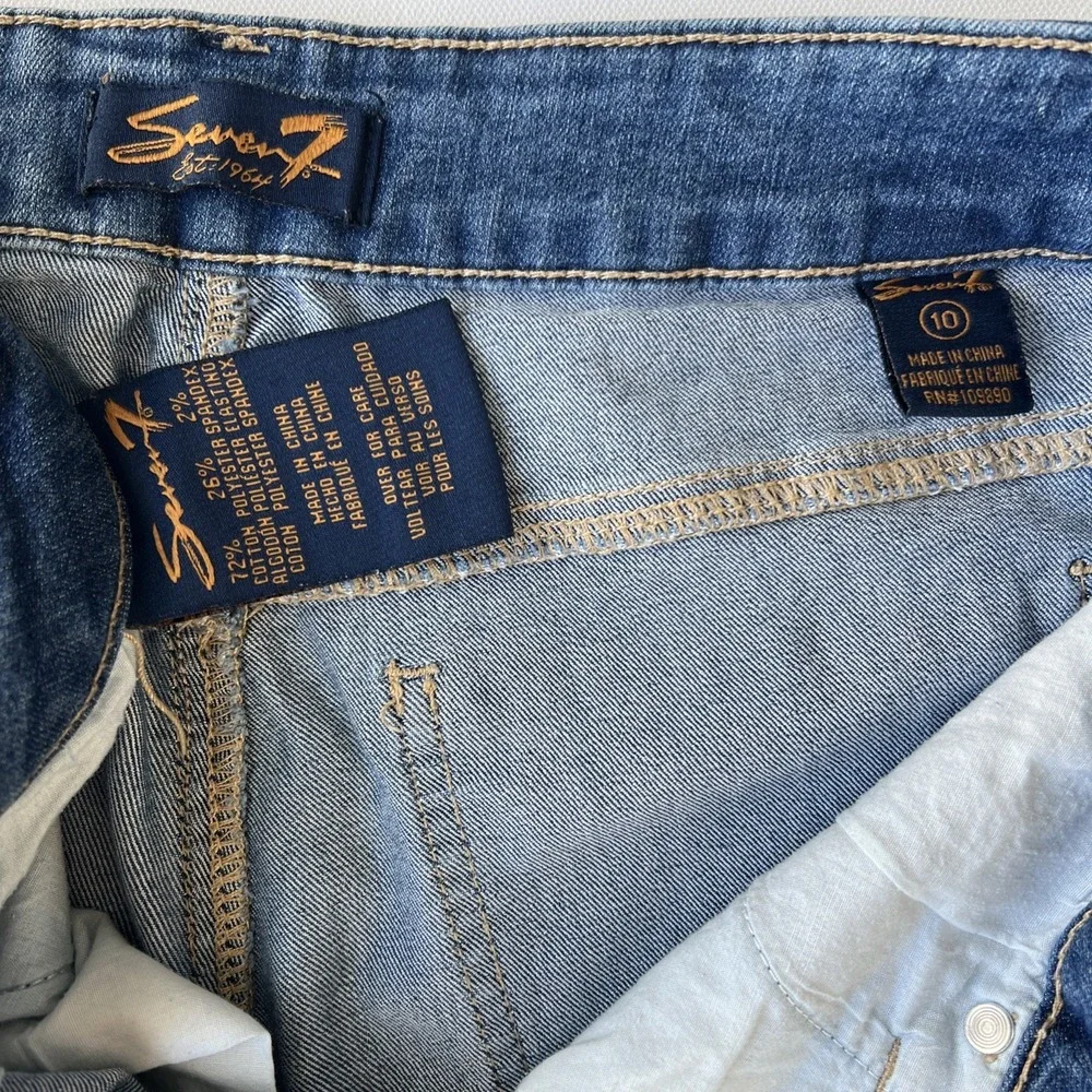 7 Shorts Denim Womens 10 High Waist Embroidered Boho Stretch Medium Wash
